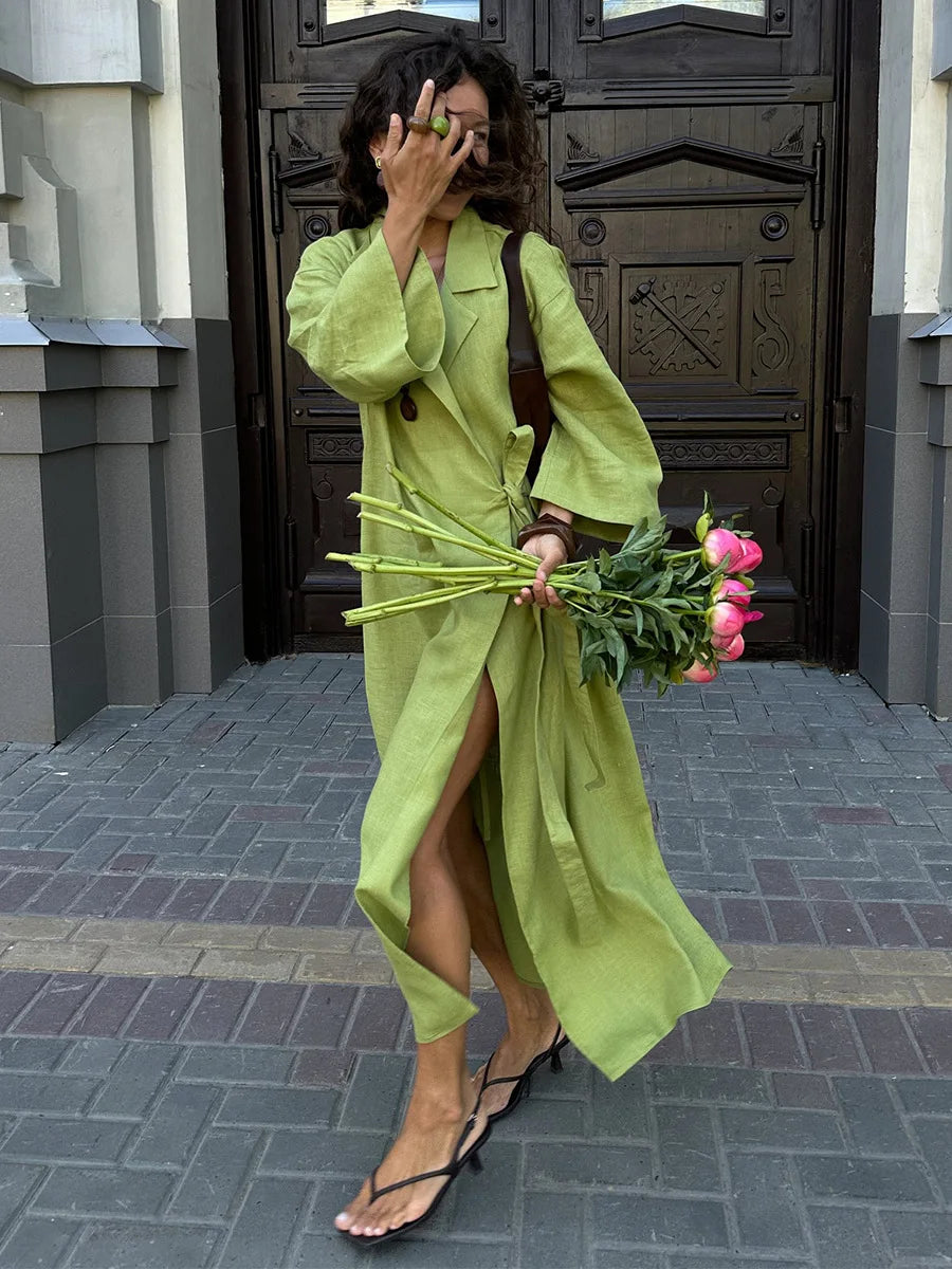 Lace Up Long Sleeve Loose Maxi Dress