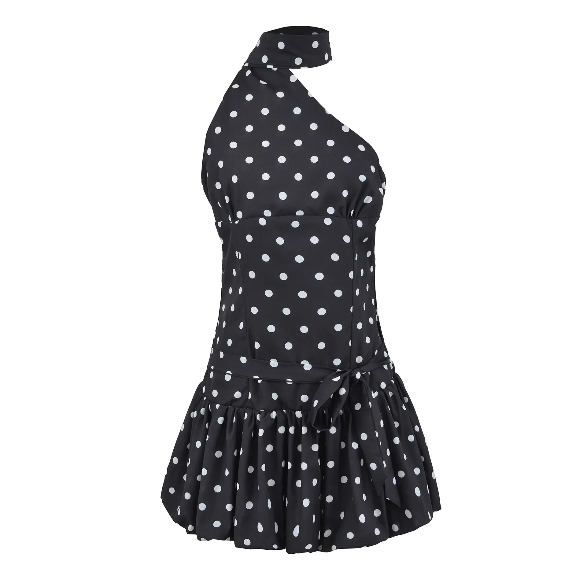 Polka Dot Scarf Ribbon Mini Dress