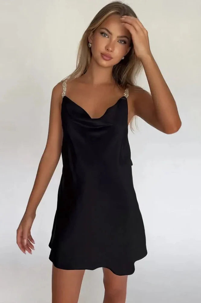 Elegant V Neck Backless Sleeveless Mini Dress