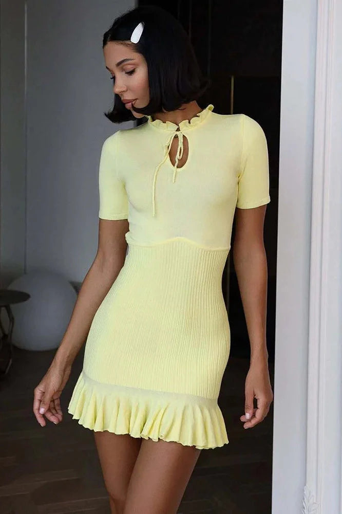 Hollow Out Short Sleeve Slim High Waist Mini Dress