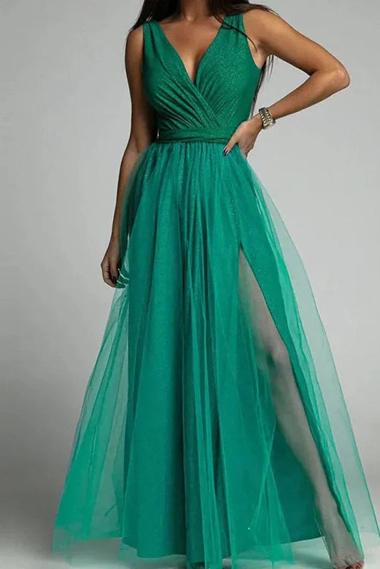 Elegant Lace Sleeveless V Neck Maxi Dress