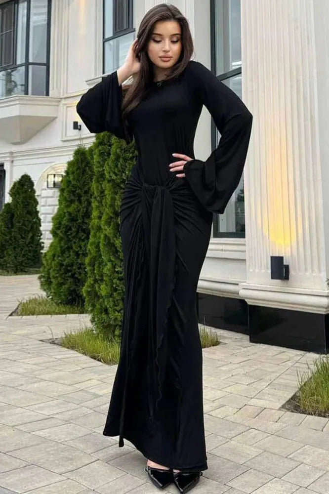 Long Sleeve O Neck High Waist Bodycon Maxi Dress