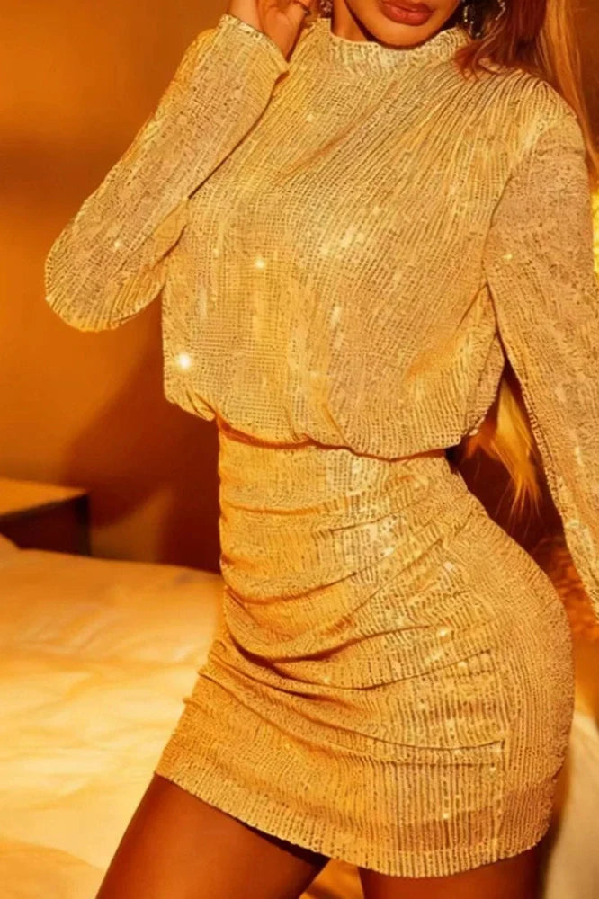 Elegant High Waist Long Sleeve Slim Mini Dress