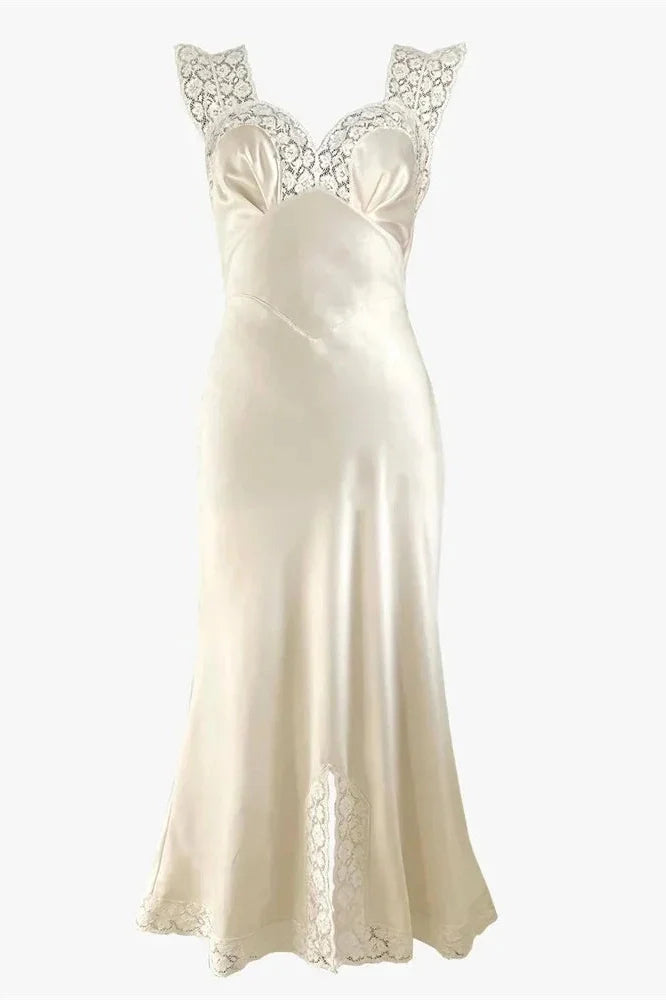 Hollow Out V-Neck Patchwork Sleeveless Lace-Up Midi Dress