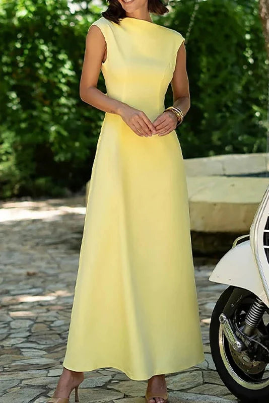 Elegant Hollow Out High Waist O-Neck Sleeveless Maxi Dress