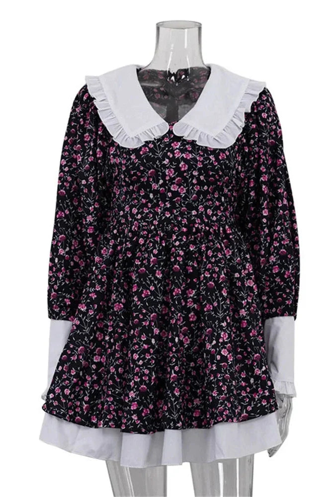 Printed V-Neck Slim Long Sleeve Bodycon Mini Dress