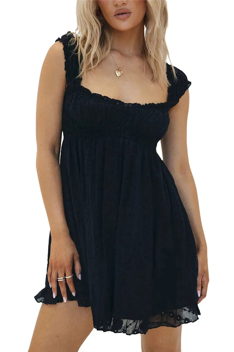 Sleeveless Floral Embroidery Loose A-Line Mini Dress