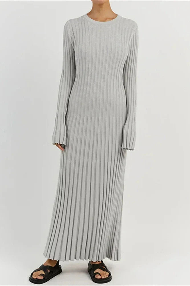 Lace-Up High Waist Patchwork Long Sleeve Maxi Dress