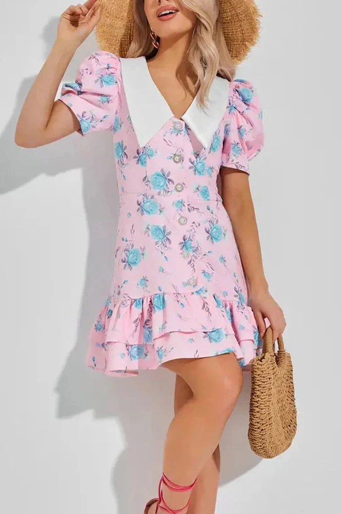 Printed Short Sleeve Patchwork Bodycon Mini Dress