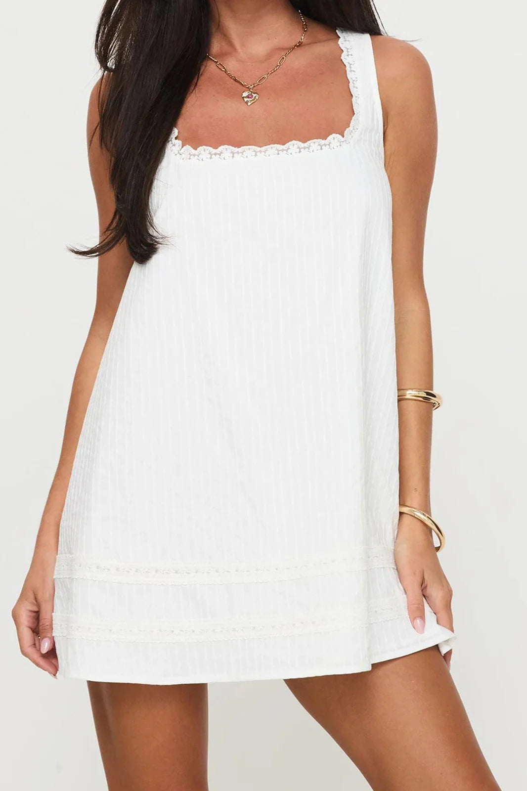 Lace Patchwork Square Neck Sleeveless Loose Mini Dress