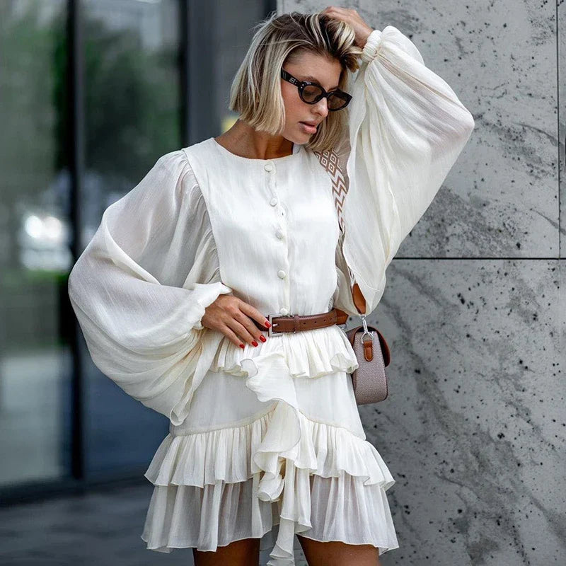 Elegant Long Sleeve See Through Mini Dress