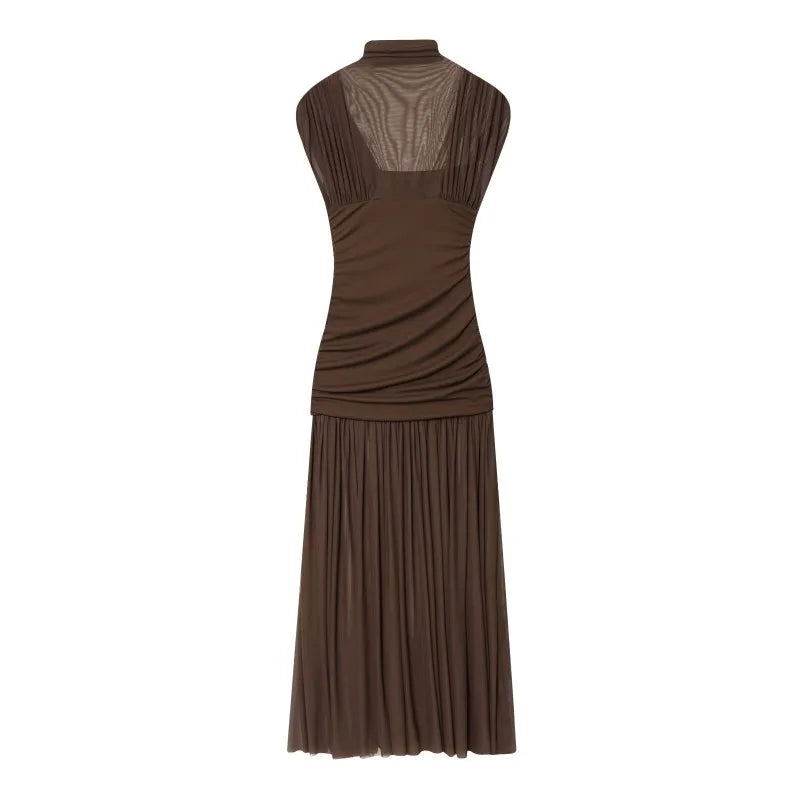 Elegant See Through Patchwork High Waist Maxi Dress