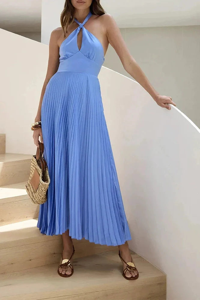 Off-Shoulder Backless Sleeveless Pleated Maxi Dress
