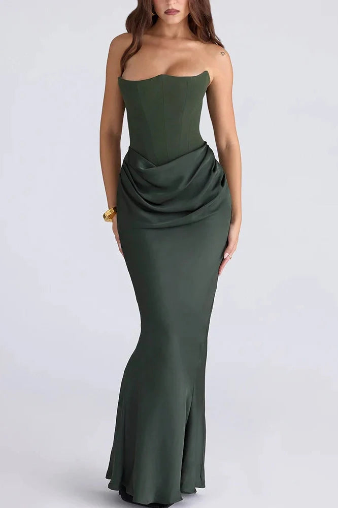 Hollow Out Off-Shoulder High Waist Pleated Maxi Dress