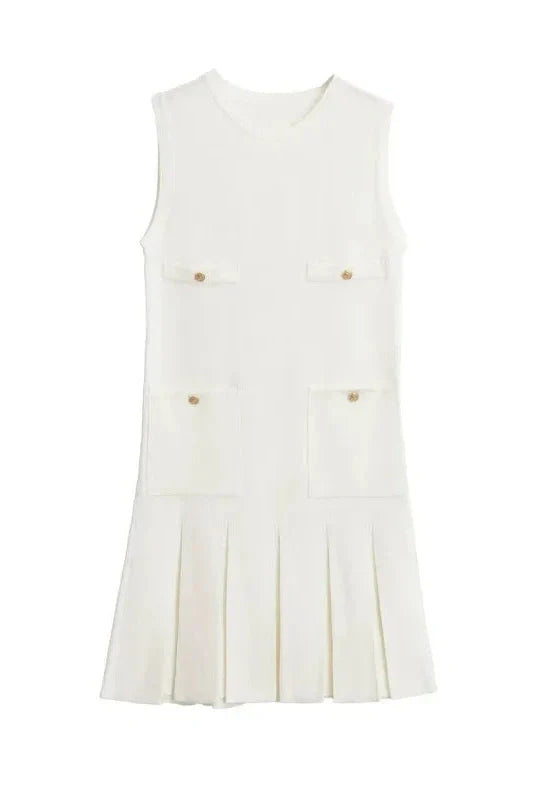 Elegant Knitted Sleeveless High Waisted Mini Dress