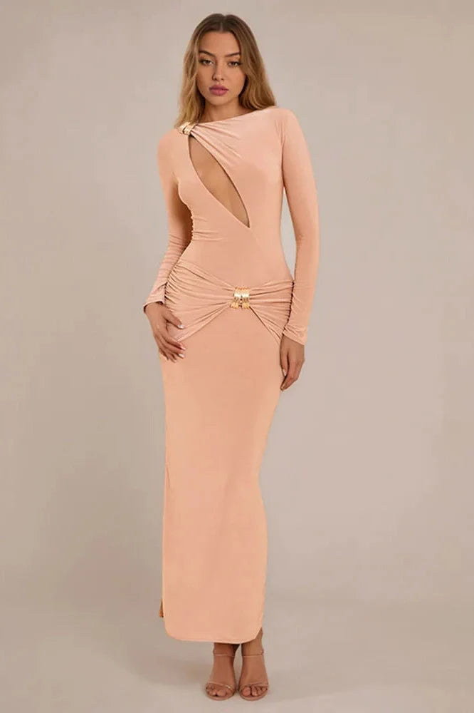 Hollow Out Long Sleeve Bodycon Maxi Dress