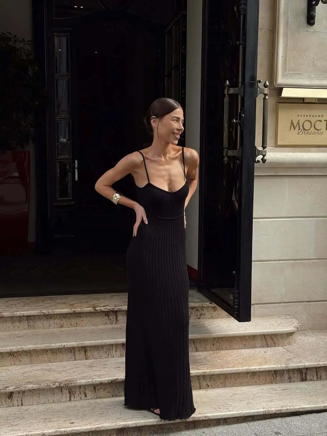 Elegant Knitted Sleeveless Bodycon Maxi Dress