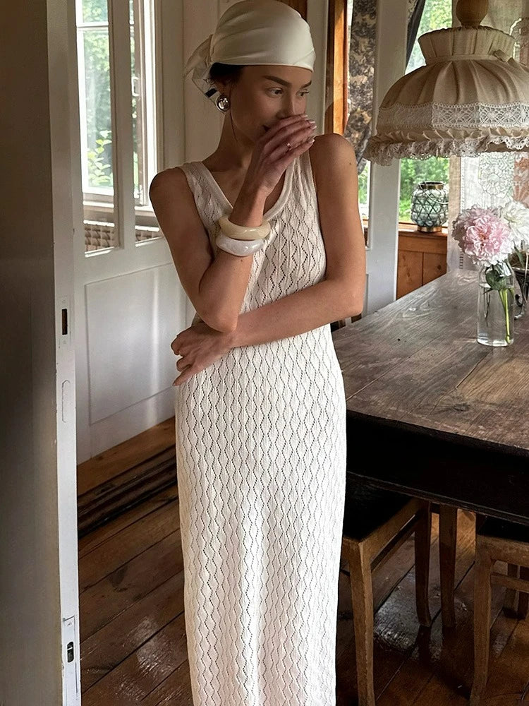 Elegant Hollow Out Sleeveless Maxi Dress
