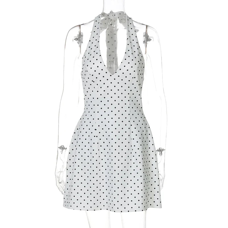 Deep V-Neck Lace-Up Backless Slim Mini Dress