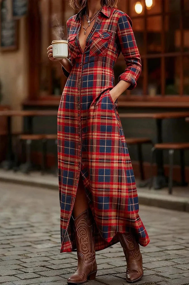 Elegant High Waist Printed Long Sleeve Maxi Dress