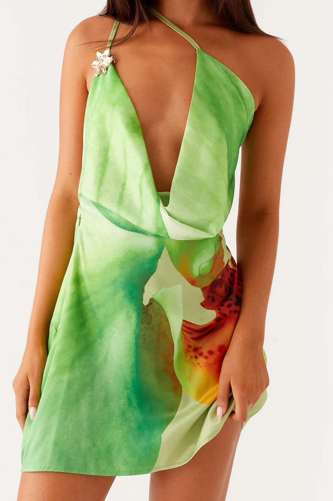 Spaghetti Straps Backless Printed Mini Dress