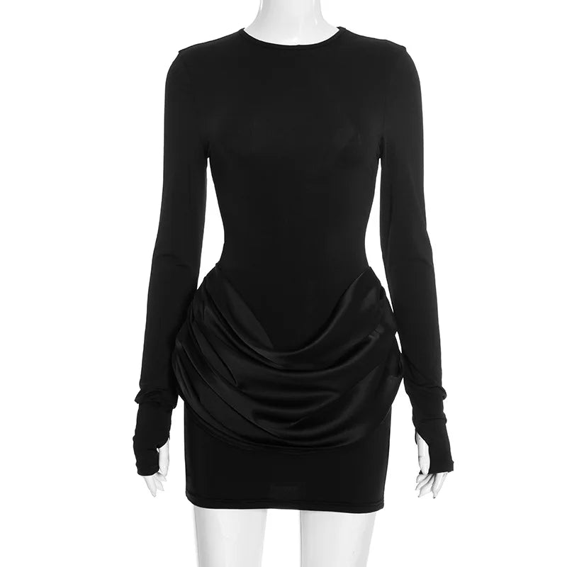 Elegant O Neck Long Sleeve Slim Mini Dress