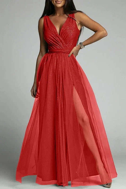 Elegant Lace Sleeveless V Neck Maxi Dress