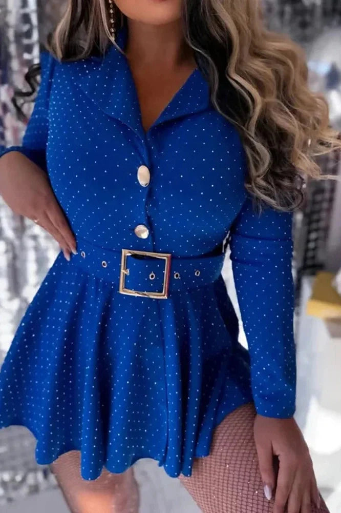 Elegant Long Sleeve Pleated High Waist Slim Printed Mini Dress