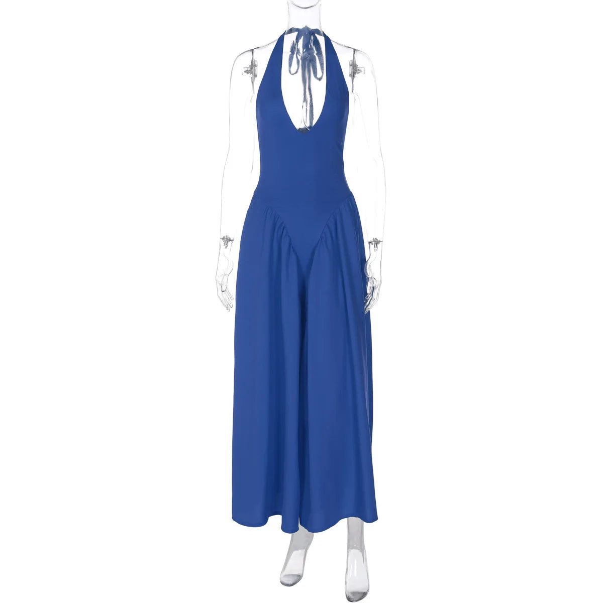 Deep V Neck A-Line Pleated Midi Dress