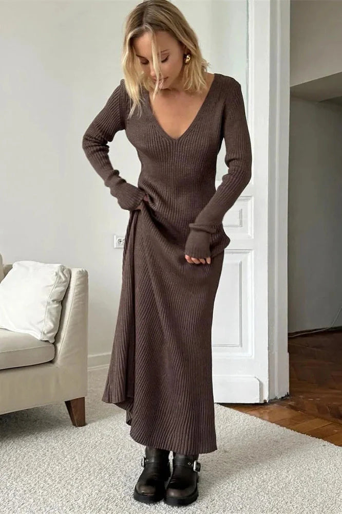 V-Neck Patchwork High Waist Maxi Dress