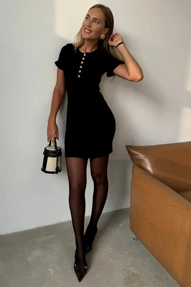 Short Sleeve High Waist Knitted Slim Fit Mini Dress