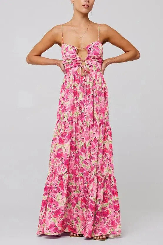Sleeveless Spaghetti Strap Floral Print Maxi Dress
