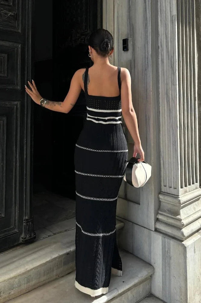Hollow Out Spaghetti Strap Backless Slit Maxi Dress