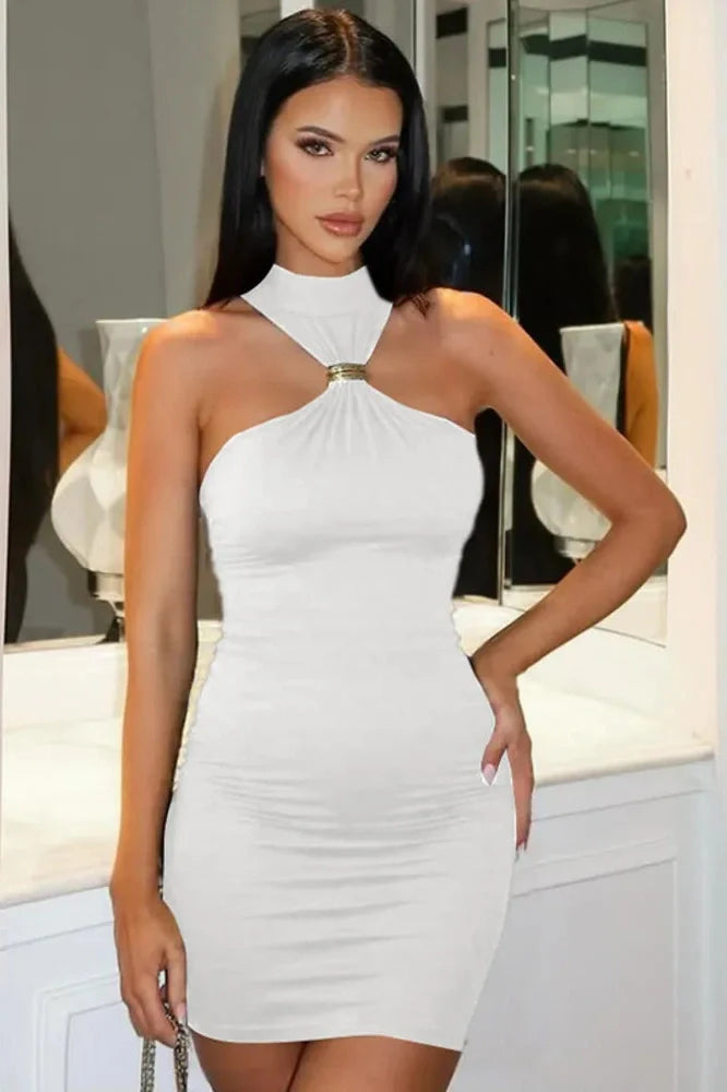 Sleeveless Turtleneck Off-Shoulder Strapless Mini Dress