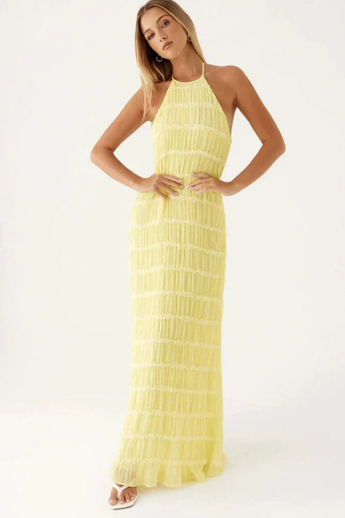 Elegant Backless Lace Up Loose Maxi Dress