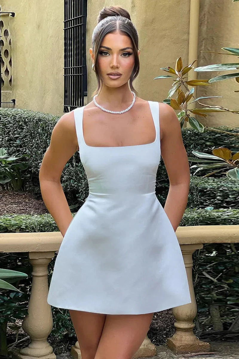 Sleeveless Backless Square Neck High Waist Mini Dress