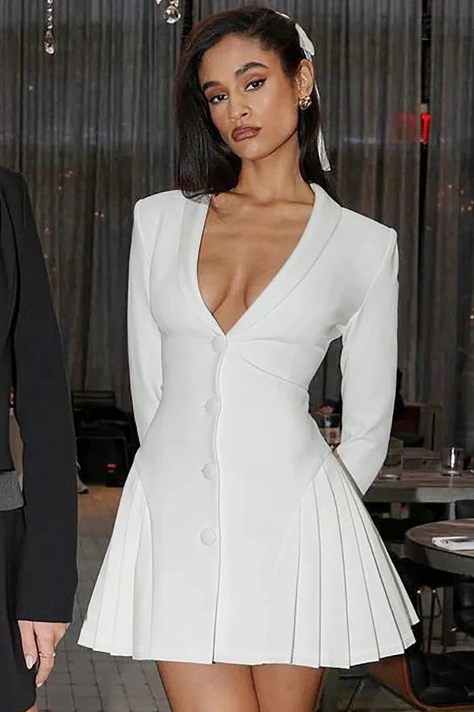 V-Neck Patchwork High Waist Mini Dress