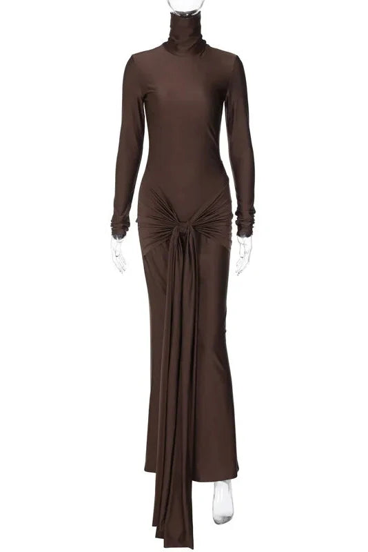 Elegant Turtleneck Long Sleeve Bodycon Maxi Dress