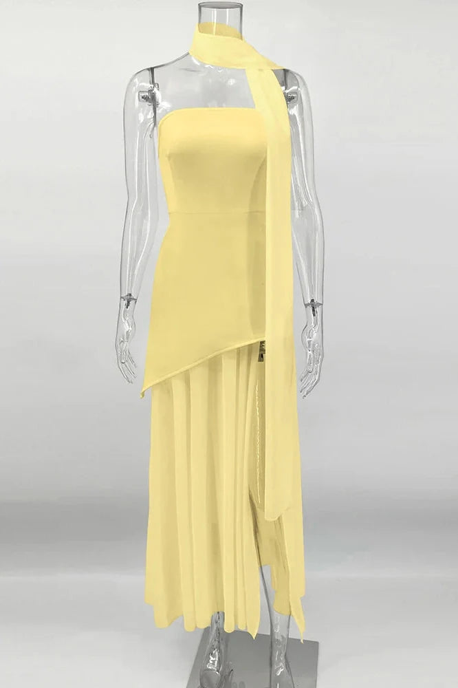 Elegant Strapless Sleeveless Mesh Maxi Dress