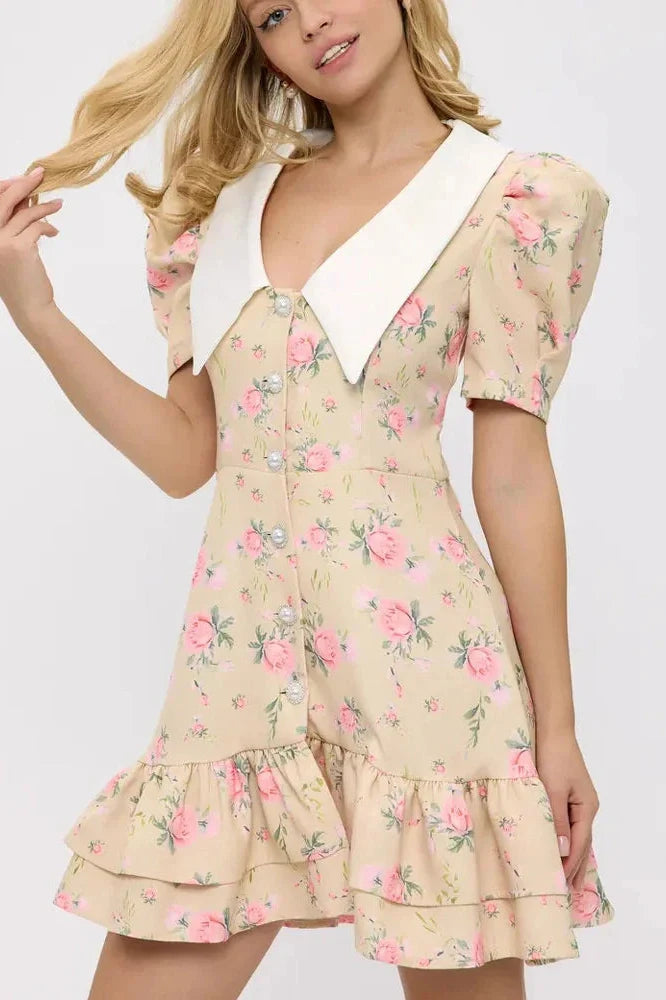 Printed Short Sleeve Patchwork Bodycon Mini Dress