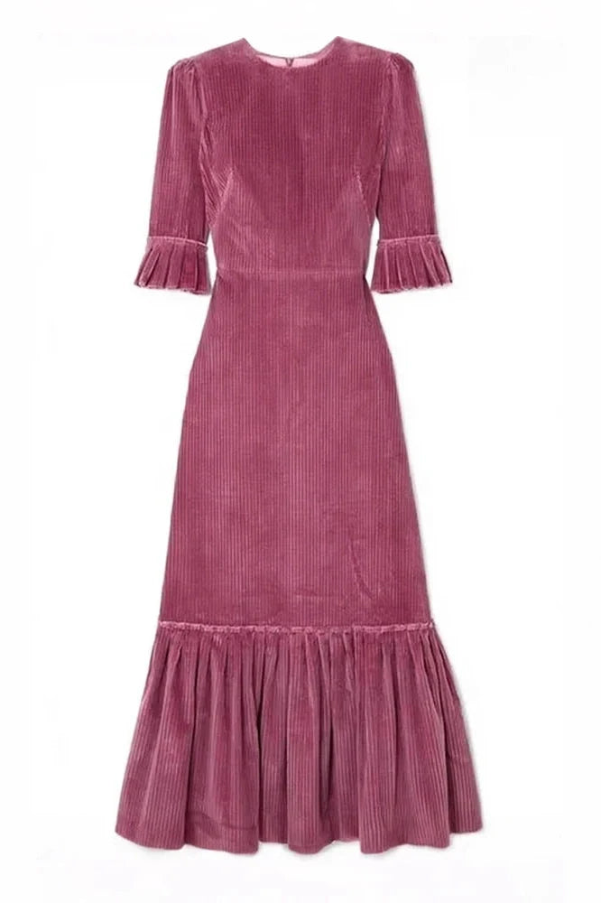 Elegant Half Sleeve Pleated High Waist Slim Maxi Dress