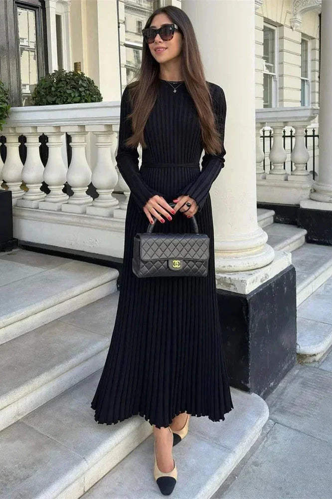 Lace-Up High Waist Patchwork Long Sleeve Maxi Dress