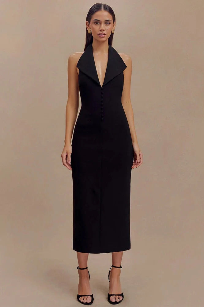 Deep V Neck Sleeveless Backless Bodycon Maxi Dress