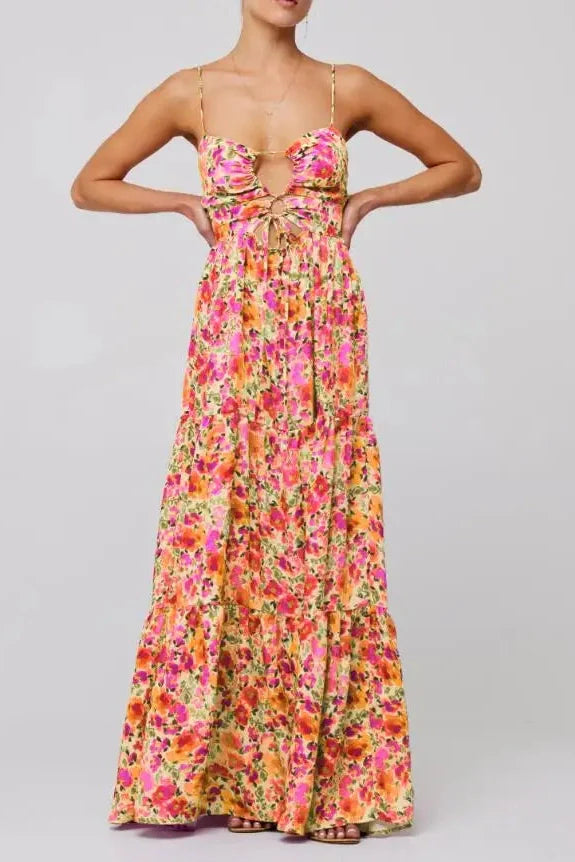 Sleeveless Spaghetti Strap Floral Print Maxi Dress