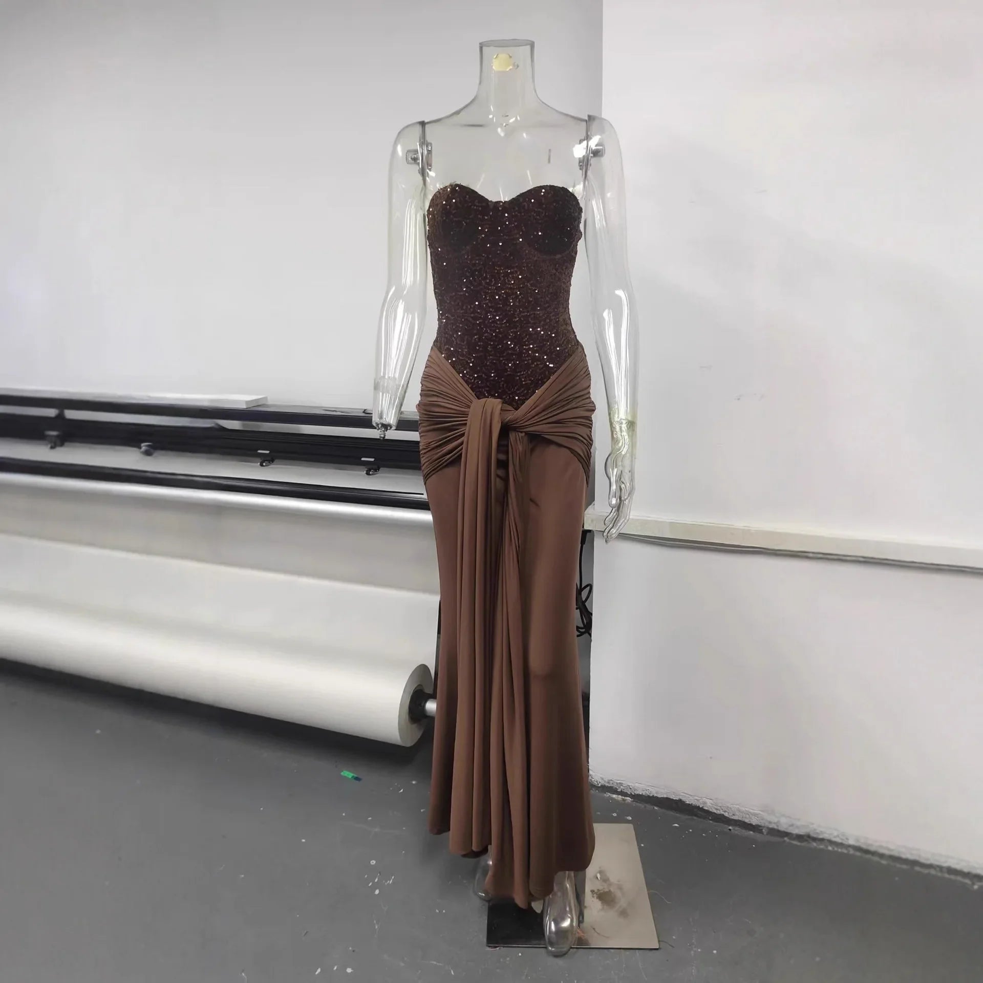 Strapless Lace Up Slim Maxi Dress