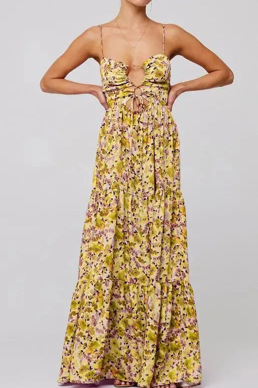 Sleeveless Spaghetti Strap Floral Print Maxi Dress