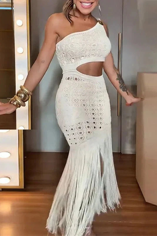 Hollow Out High Waist Knitted Sleeveless Slim Maxi Dress