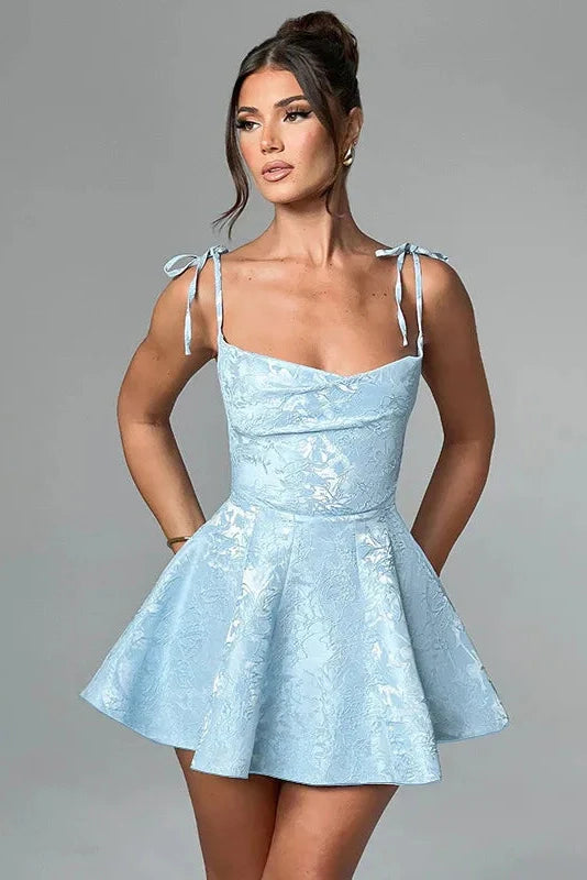 Spaghetti Strap Backless Lace Up A-Line Mini Dress