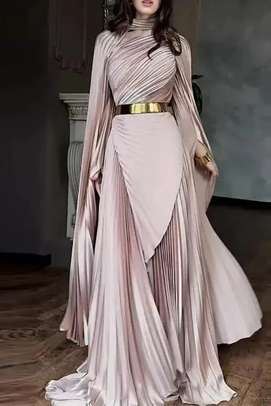 Elegant Hollow Out Printed Slit Sleeve High Waist Maxi Dress