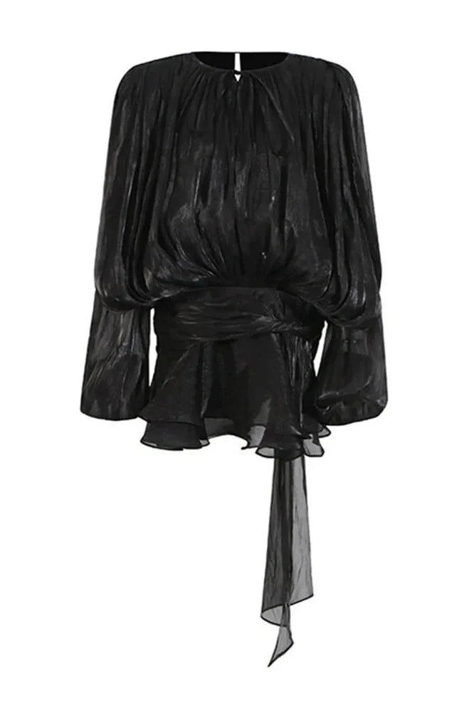 Elegant Pleated Long Sleeve High Waist Mini Dress